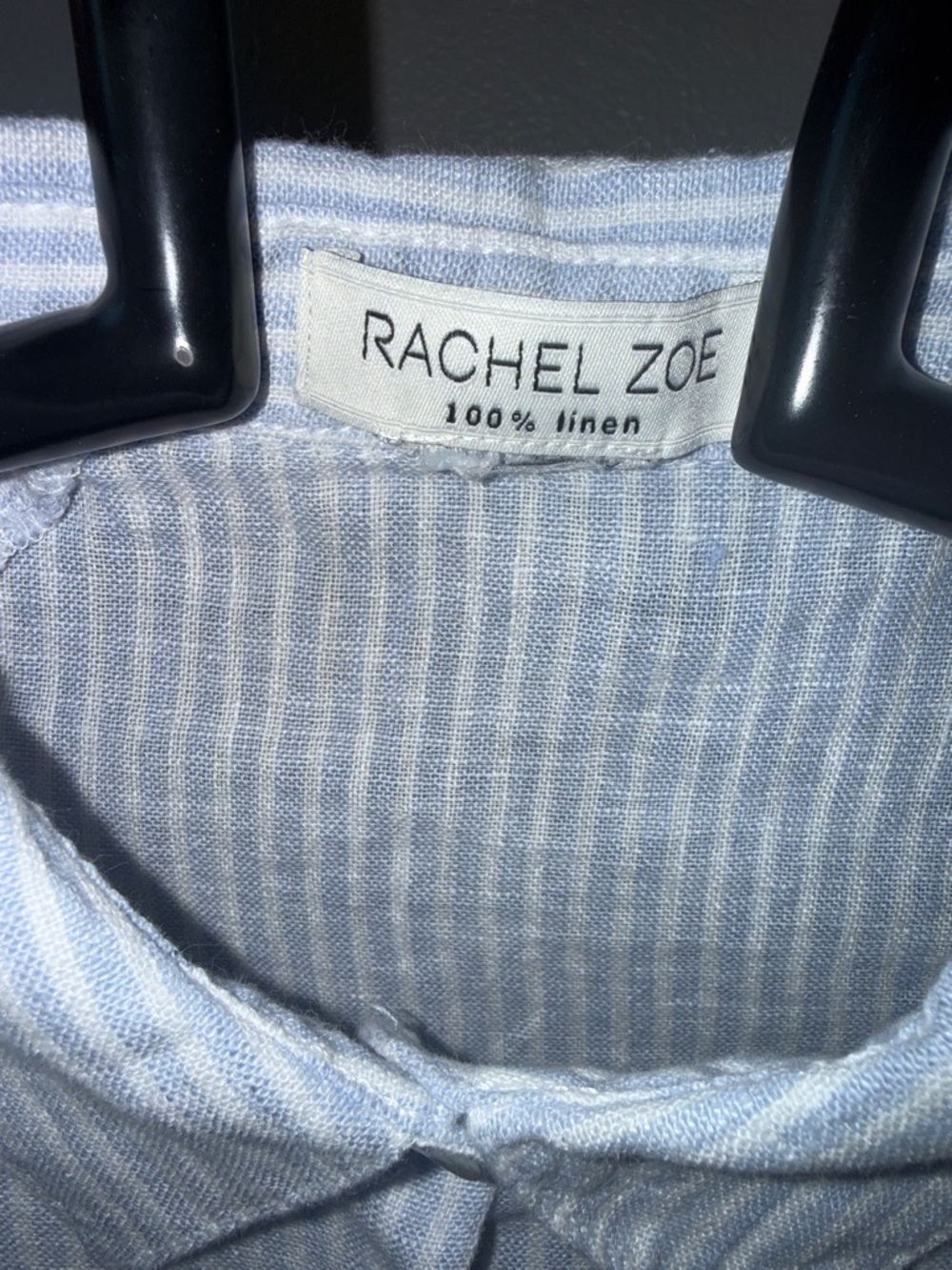 Rachel Zoe Pale Blue & White Striped Cropped Button Front Shirt - Picture 2 of 6